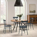 Set tavolo da pranzo rotondo Jolana da 45" con piano in quercia e finitura nera e sedie in metallo con schienale a X - iNSPIRE Q