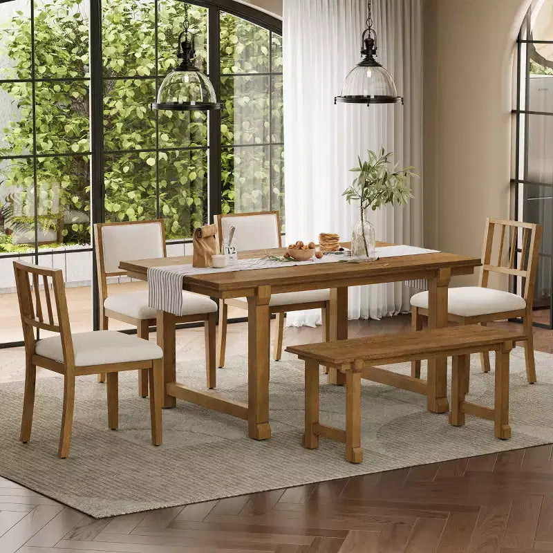 Set tavolo da pranzo ModernLuxe da 6 pezzi, set per sala da pranzo per 6 persone, set tavolo da cucina per famiglia con sedie da pranzo imbottite ergonomiche e panca