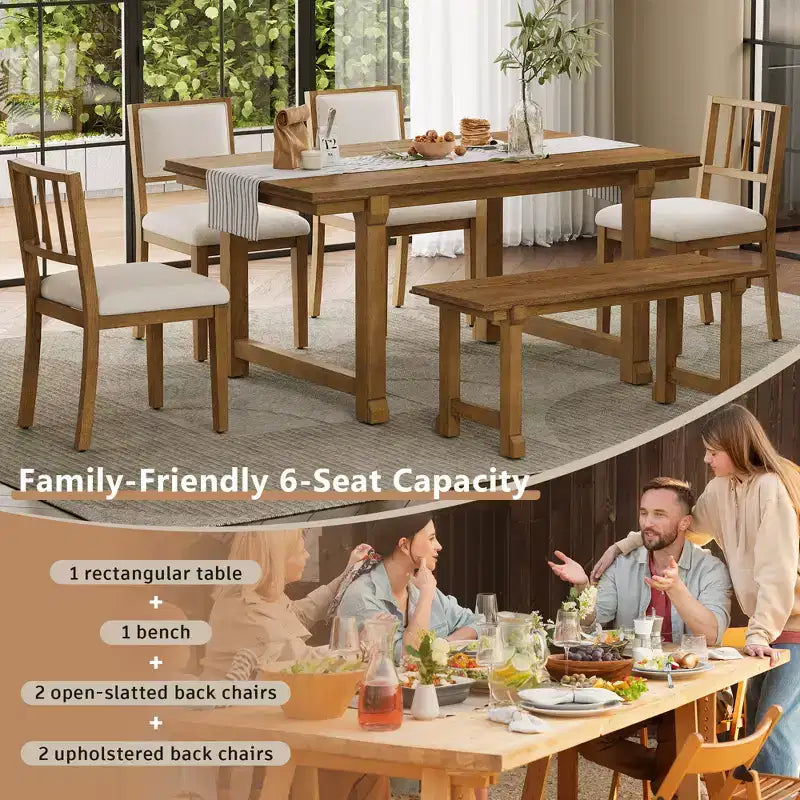 Set tavolo da pranzo ModernLuxe da 6 pezzi, set per sala da pranzo per 6 persone, set tavolo da cucina per famiglia con sedie da pranzo imbottite ergonomiche e panca