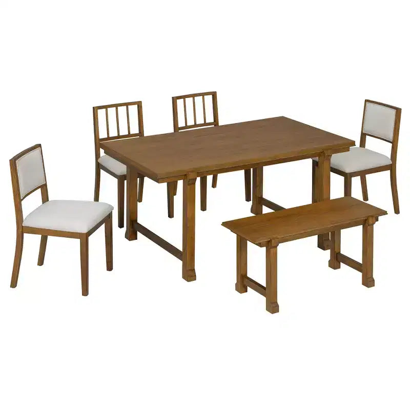 Set tavolo da pranzo ModernLuxe da 6 pezzi, set per sala da pranzo per 6 persone, set tavolo da cucina per famiglia con sedie da pranzo imbottite ergonomiche e panca