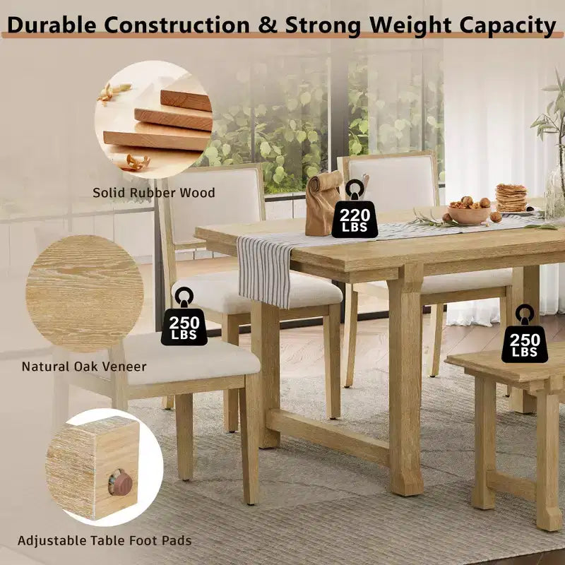 Set tavolo da pranzo ModernLuxe da 6 pezzi, set per sala da pranzo per 6 persone, set tavolo da cucina per famiglia con sedie da pranzo imbottite ergonomiche e panca