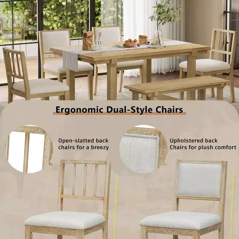Set tavolo da pranzo ModernLuxe da 6 pezzi, set per sala da pranzo per 6 persone, set tavolo da cucina per famiglia con sedie da pranzo imbottite ergonomiche e panca