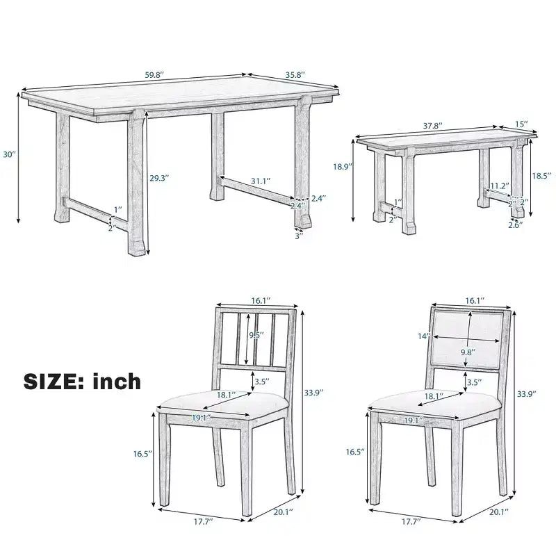 Set tavolo da pranzo ModernLuxe da 6 pezzi, set per sala da pranzo per 6 persone, set tavolo da cucina per famiglia con sedie da pranzo imbottite ergonomiche e panca