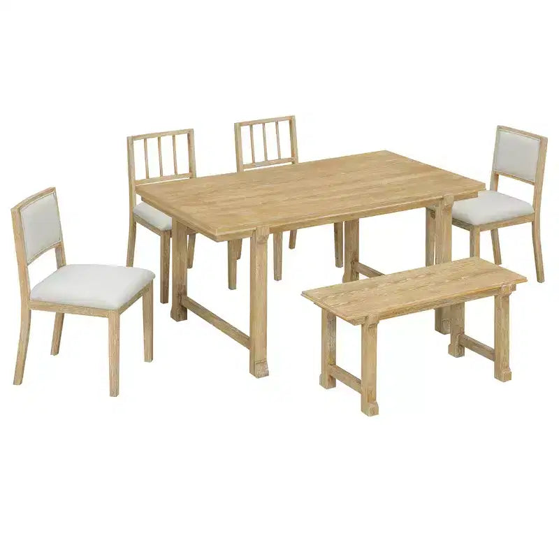 Set tavolo da pranzo ModernLuxe da 6 pezzi, set per sala da pranzo per 6 persone, set tavolo da cucina per famiglia con sedie da pranzo imbottite ergonomiche e panca