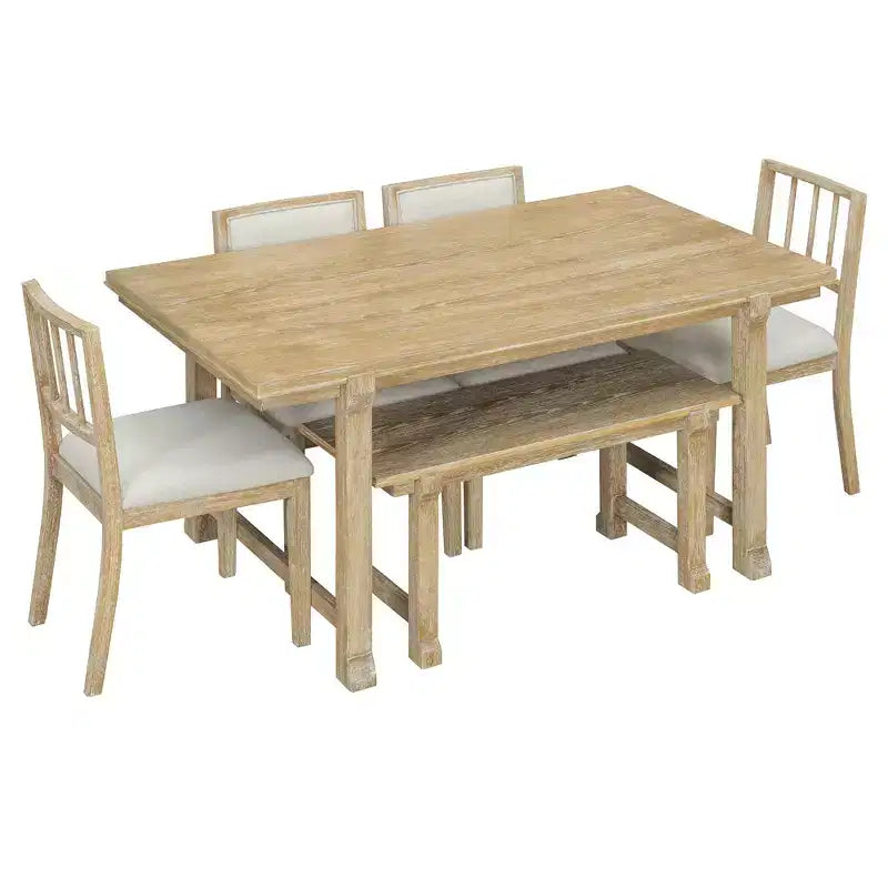 Set tavolo da pranzo ModernLuxe da 6 pezzi, set per sala da pranzo per 6 persone, set tavolo da cucina per famiglia con sedie da pranzo imbottite ergonomiche e panca