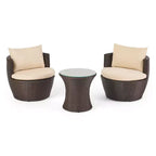 ModernLuxe Set da 3 pezzi per conversazione da esterno, Set da conversazione in vimini per patio, sedie in rattan PE con cuscini e tavolo in vetro temperato