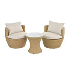 ModernLuxe Set da 3 pezzi per conversazione da esterno, Set da conversazione in vimini per patio, sedie in rattan PE con cuscini e tavolo in vetro temperato