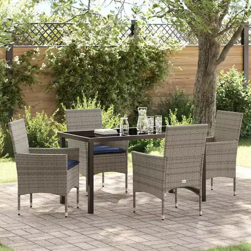 vidaXL Set tavolo e sedie con cuscini 5 pz in rattan PE grigio