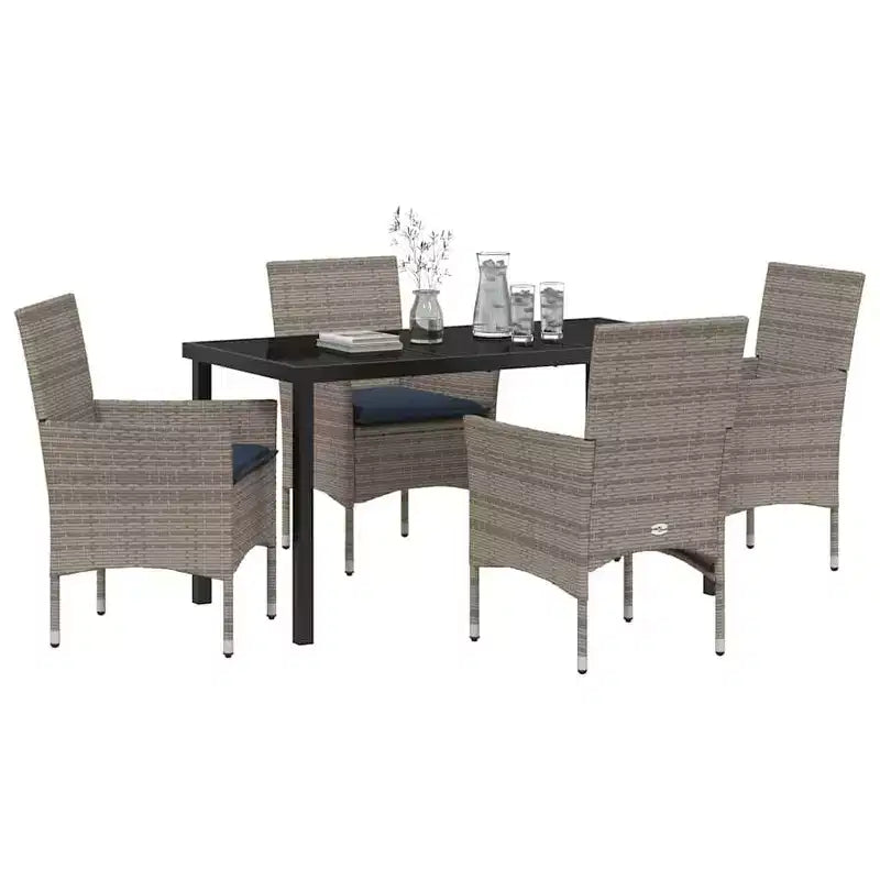 vidaXL Set tavolo e sedie con cuscini 5 pz in rattan PE grigio
