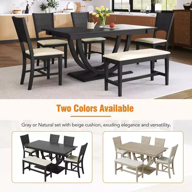 Set da pranzo da 6 pezzi, tavolo da pranzo per 6 persone, set da cucina per famiglie con sedie da pranzo imbottite ergonomiche e panca - ModernLuxe