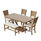 Set da pranzo da 6 pezzi, tavolo da pranzo per 6 persone, set da cucina per famiglie con sedie da pranzo imbottite ergonomiche e panca - ModernLuxe