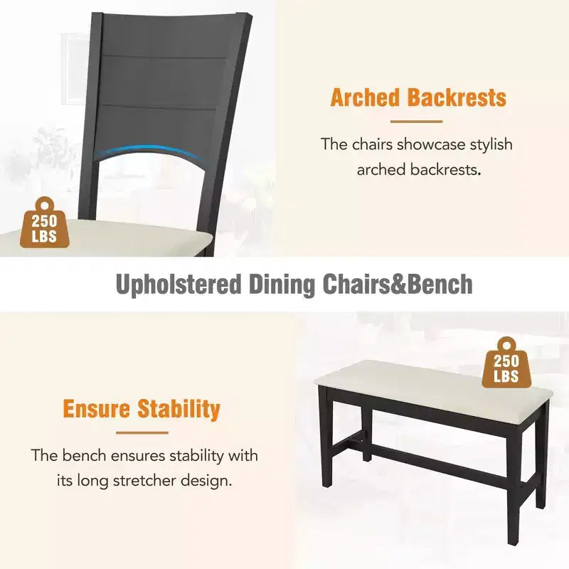 Set da pranzo da 6 pezzi, tavolo da pranzo per 6 persone, set da cucina per famiglie con sedie da pranzo imbottite ergonomiche e panca - ModernLuxe