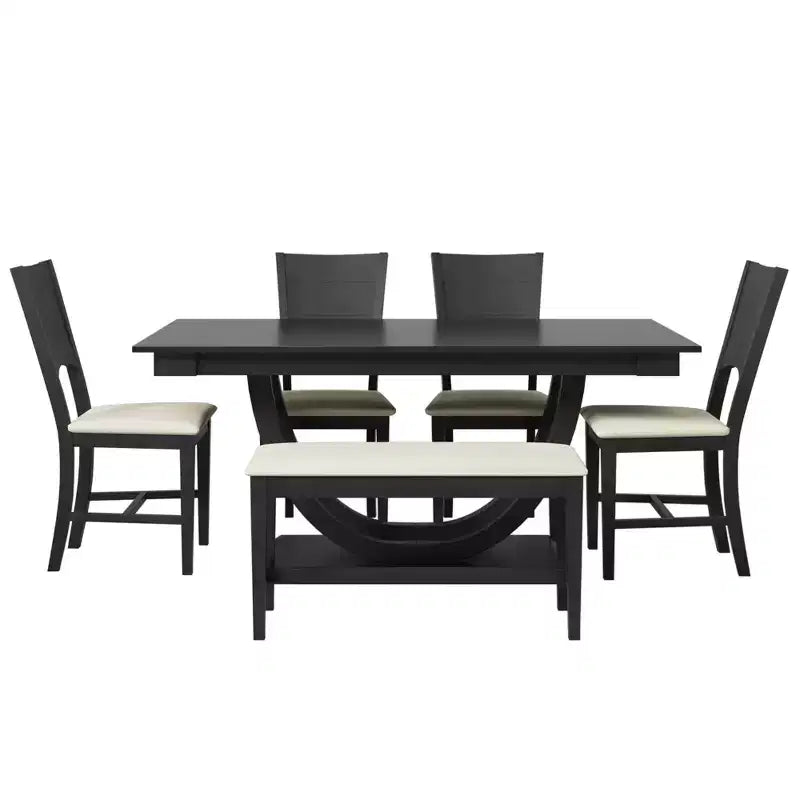 Set da pranzo da 6 pezzi, tavolo da pranzo per 6 persone, set da cucina per famiglie con sedie da pranzo imbottite ergonomiche e panca - ModernLuxe