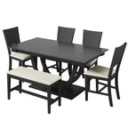 Set da pranzo da 6 pezzi, tavolo da pranzo per 6 persone, set da cucina per famiglie con sedie da pranzo imbottite ergonomiche e panca - ModernLuxe
