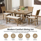 Set da pranzo da 6 pezzi, tavolo da pranzo per 6 persone, set da cucina per famiglie con sedie da pranzo imbottite ergonomiche e panca - ModernLuxe