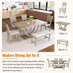 Set da pranzo da 6 pezzi, tavolo da pranzo per 6 persone, set da cucina per famiglie con sedie da pranzo imbottite ergonomiche e panca - ModernLuxe