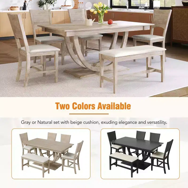 Set da pranzo da 6 pezzi, tavolo da pranzo per 6 persone, set da cucina per famiglie con sedie da pranzo imbottite ergonomiche e panca - ModernLuxe