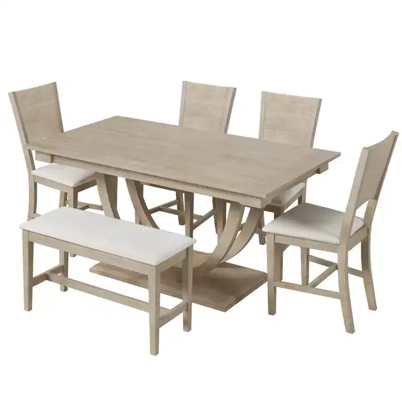 Set da pranzo da 6 pezzi, tavolo da pranzo per 6 persone, set da cucina per famiglie con sedie da pranzo imbottite ergonomiche e panca - ModernLuxe
