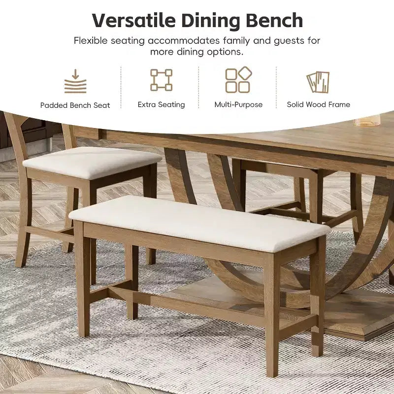 Set da pranzo da 6 pezzi, tavolo da pranzo per 6 persone, set da cucina per famiglie con sedie da pranzo imbottite ergonomiche e panca - ModernLuxe