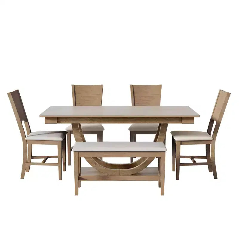 Set da pranzo da 6 pezzi, tavolo da pranzo per 6 persone, set da cucina per famiglie con sedie da pranzo imbottite ergonomiche e panca - ModernLuxe