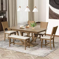 6pcs Dining Table Set Dining Set for 6, Family Kitchen Table Set with Ergonomic Padded Dining Chairs & Bench - ModernLuxe