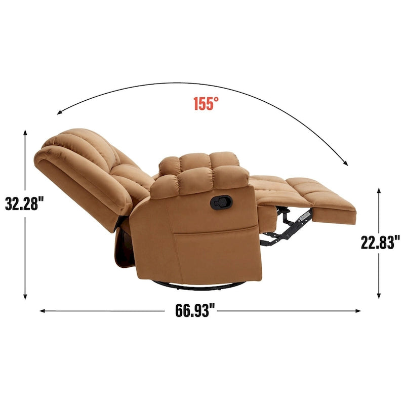 Poltrona reclinabile girevole oversize con poggiapiedi e tasche laterali