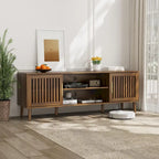 63 inch TV stand with 2 grille door cabinets and adjustable storage rack, Medieval modern TV cabinets with storage space