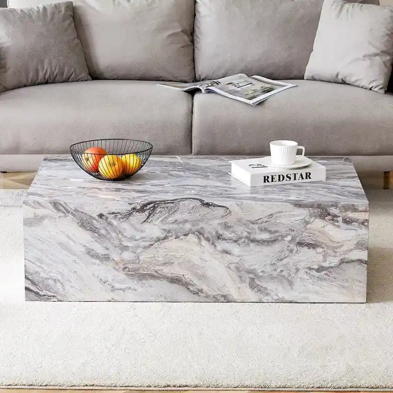 Tavolino Rettangolare con Finitura Effetto Marmo, Struttura in MDF