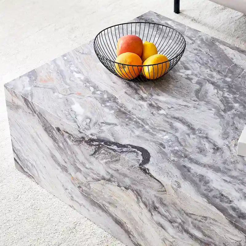 Tavolino Rettangolare con Finitura Effetto Marmo, Struttura in MDF