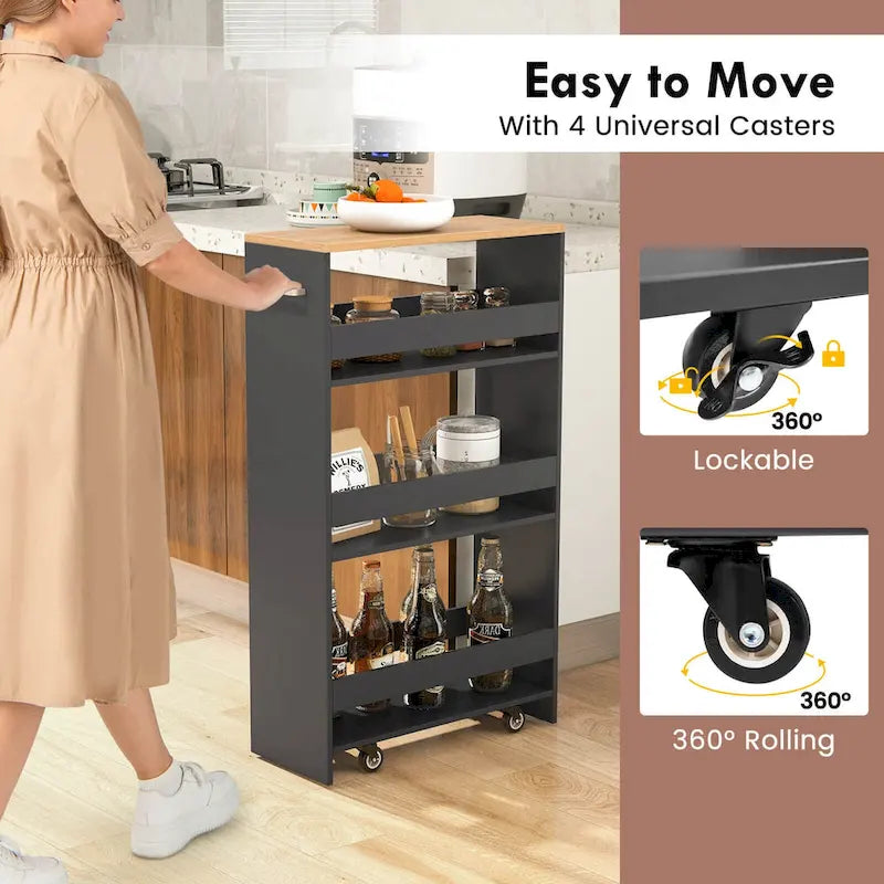 Carrello Portaoggetti a 4 Ripiani con Ruote – Organizer Sottile per Cucina