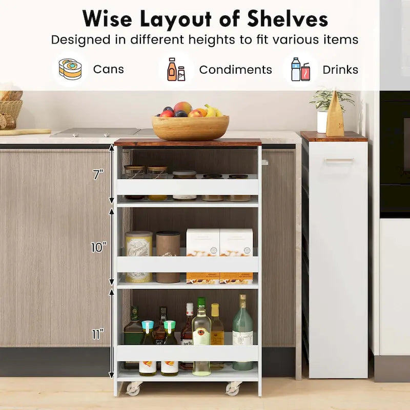 Carrello Portaoggetti a 4 Ripiani con Ruote – Organizer Sottile per Cucina