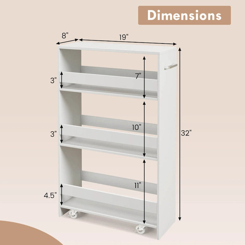 Carrello Portaoggetti a 4 Ripiani con Ruote – Organizer Sottile per Cucina