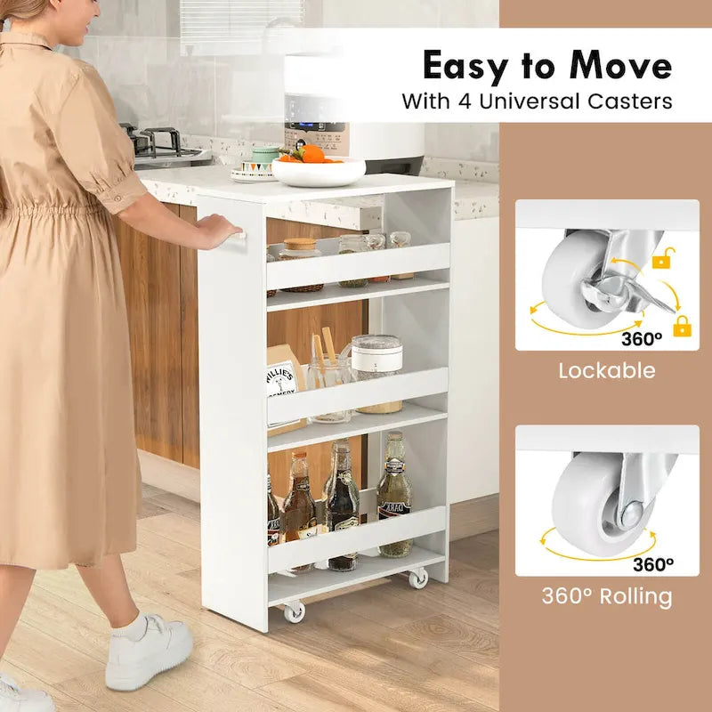 Carrello Portaoggetti a 4 Ripiani con Ruote – Organizer Sottile per Cucina