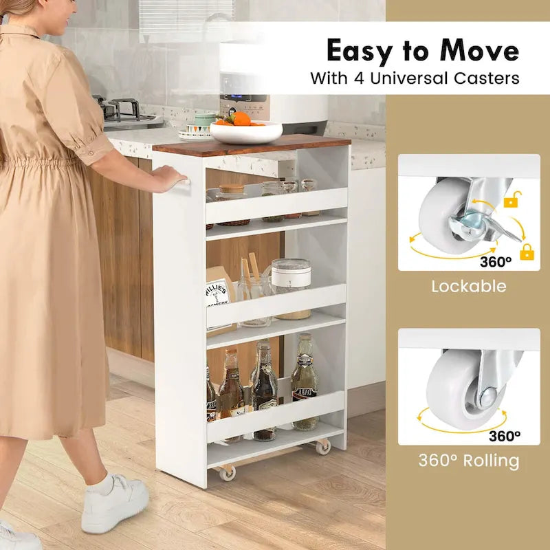 Carrello Portaoggetti a 4 Ripiani con Ruote – Organizer Sottile per Cucina