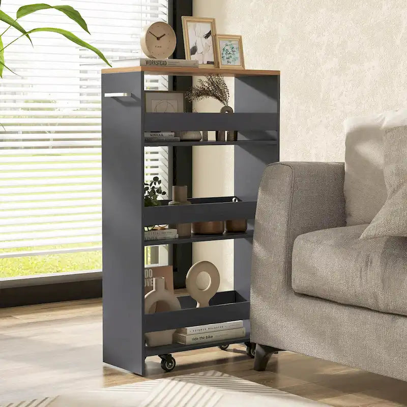 Carrello Portaoggetti a 4 Ripiani con Ruote – Organizer Sottile per Cucina
