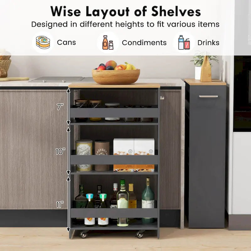 Carrello Portaoggetti a 4 Ripiani con Ruote – Organizer Sottile per Cucina