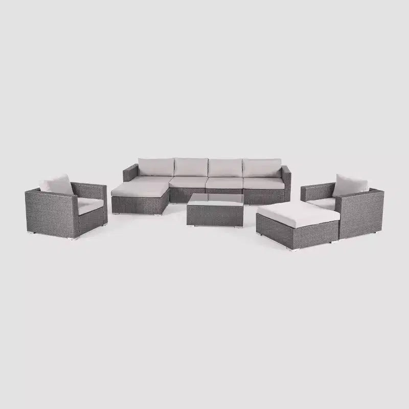 Set da conversazione da patio in vimini per tutte le stagioni Santa Rosa 9 pezzi - Christopher Knight Home