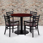 Set tavolo rotondo Emma and Oliver da 36" in laminato mogano, 4 sedie in metallo con schienale a pioli