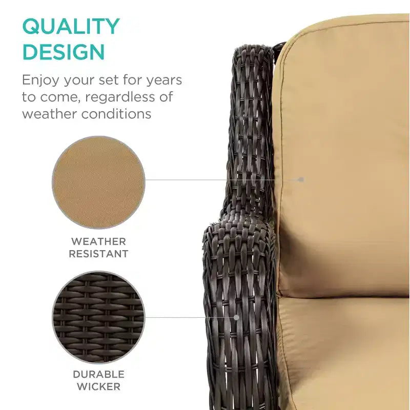 Set da bistrò a 3 pezzi in vimini per patio Best Choice Products con 2 sedie a dondolo girevoli ammortizzate, tavolino laterale