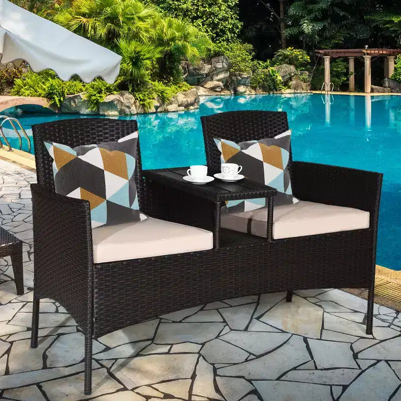 Costway Set da Salotto Patented Patio Rattan Divano a Due Posti Tavolo Sedie Imbottite