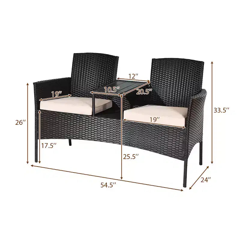 Costway Set da Salotto Patented Patio Rattan Divano a Due Posti Tavolo Sedie Imbottite