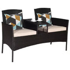 Costway Set da Salotto Patented Patio Rattan Divano a Due Posti Tavolo Sedie Imbottite