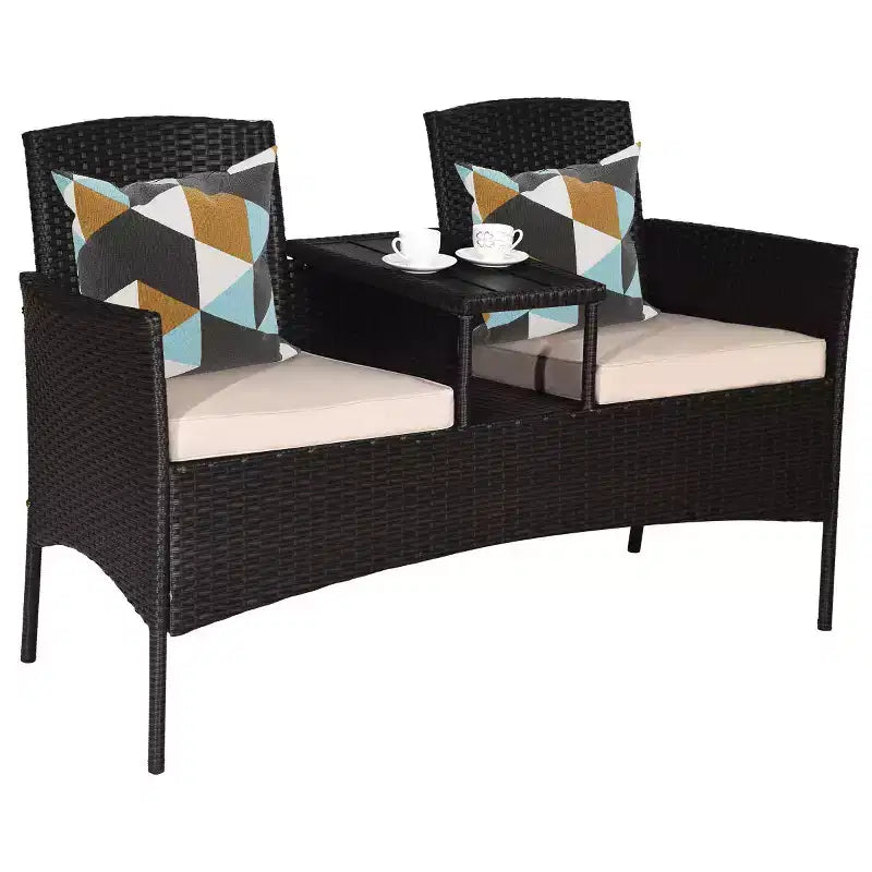 Costway Set da Salotto Patented Patio Rattan Divano a Due Posti Tavolo Sedie Imbottite