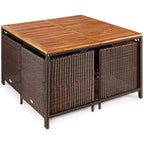 Costway Set da pranzo 9 pz in rattan e legno di acacia con sedie imbottite e pouf da esterno