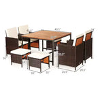 Costway Set da pranzo 9 pz in rattan e legno di acacia con sedie imbottite e pouf da esterno