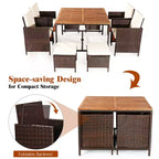 Costway Set da pranzo 9 pz in rattan e legno di acacia con sedie imbottite e pouf da esterno