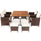 Costway Set da pranzo 9 pz in rattan e legno di acacia con sedie imbottite e pouf da esterno
