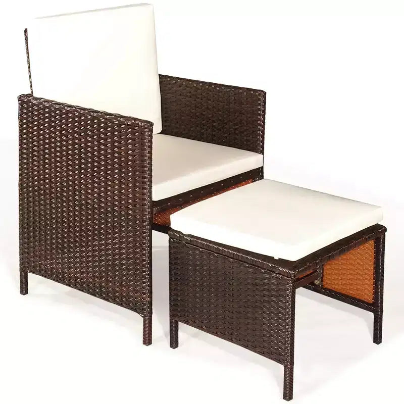 Costway Set da pranzo 9 pz in rattan e legno di acacia con sedie imbottite e pouf da esterno
