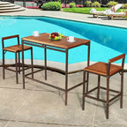 Costway Set Bar 3 Pezzi in Rattan Vimini Tavolo Sedie Legno Esterno