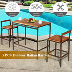 Costway Set Bar 3 Pezzi in Rattan Vimini Tavolo Sedie Legno Esterno